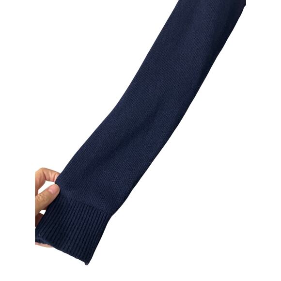 Banana Republic Italian Yarn Navy Blue Crewneck Tunic Sweater Crochet Bow Lrg - Picture 7 of 9